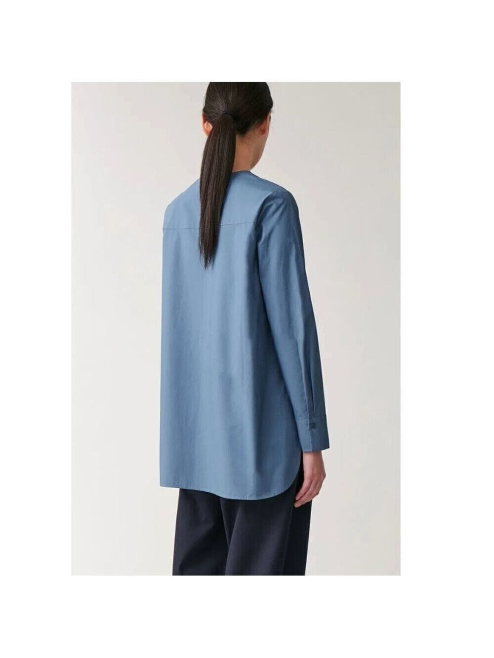 COS | Long Rounded Hem Blouse In Blue - Picture 3 of 12